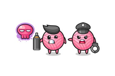 İplik topu çizgi filmi vandalizm yapıyor ve polis tarafından yakalandı, şirin bir tasarım.