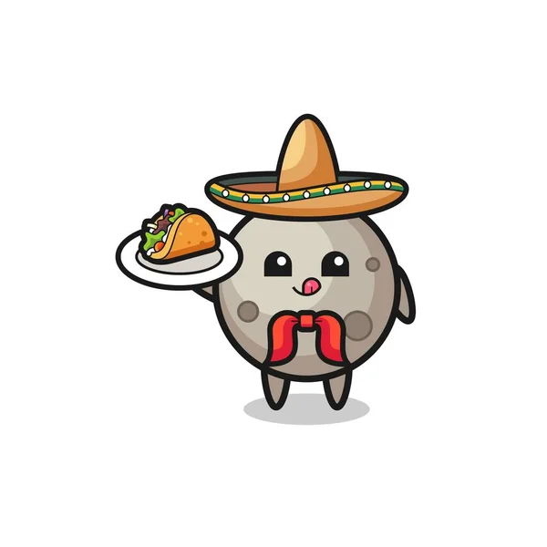 Luna Mexicana Chef Mascota Celebración Taco Lindo Diseño — Vector de stock