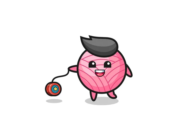 Cartoon Cute Yarn Ball Playing Yoyo Cute Design — Stock Vector