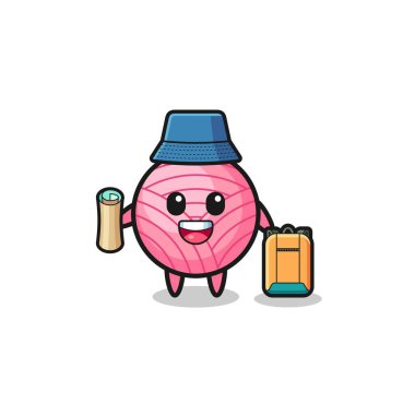 İplik yumağı maskotu karakter yürüyüşçü, şirin tasarım