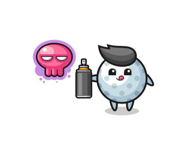 Golf çizgi filmi, sprey boyalı bir graffiti yapıyor, şirin bir tasarım.