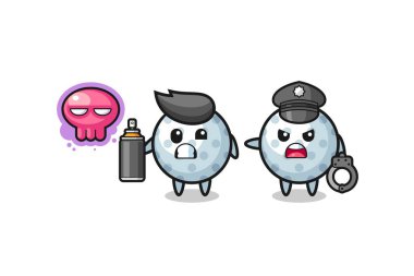 Golf çizgi filmi vandalizm yapıyor ve polis tarafından yakalandı, şirin bir tasarım.