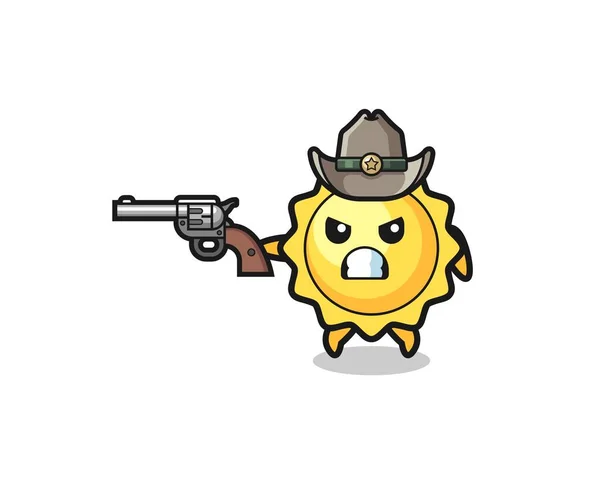 Sun Cowboy Shooting Gun Cute Design — Stock Vector
