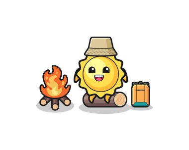 Güneş çizgi filminin kamp çizimi, şirin bir tasarım.