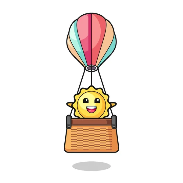 熱気球に乗るサンマスコット可愛いデザイン — ストックベクタ
