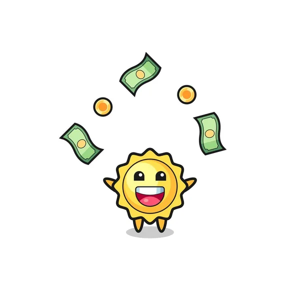 Illustration Sun Catching Money Falling Sky Cute Design — Stock Vector