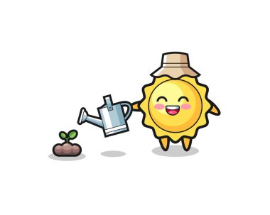 Şirin güneş bitki tohumlarını suluyor, şirin tasarım.