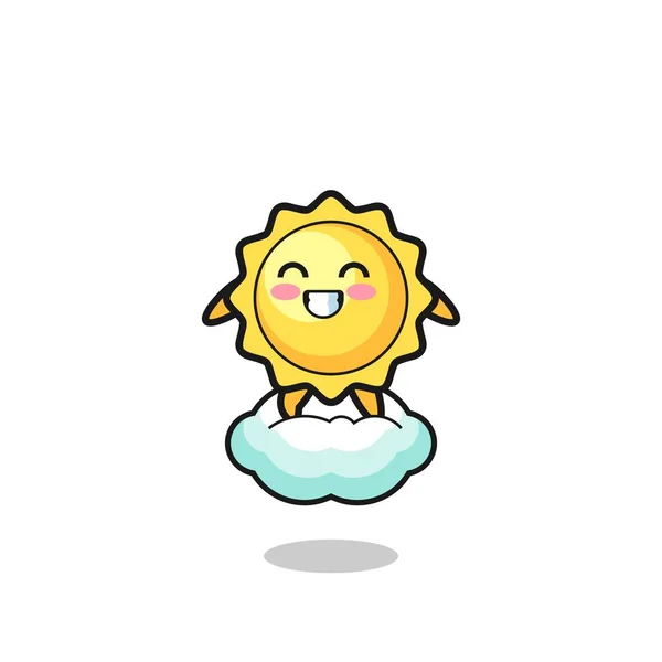 Cute Sun Illustration Riding Floating Cloud Cute Design — Stock Vector