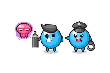 Sakız topu karikatürü vandallık yapıyor ve polis tarafından yakalandı, şirin bir tasarım.