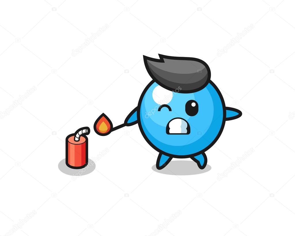 gum ball mascot illustration playing firecracker , cute design