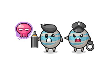 Gezegen karikatürü vandalizm yapıyor ve polis tarafından yakalandı, şirin bir tasarım.