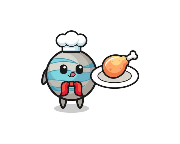 Planet Fried Chicken Chef Cartoon Character Cute Design — Stock Vector