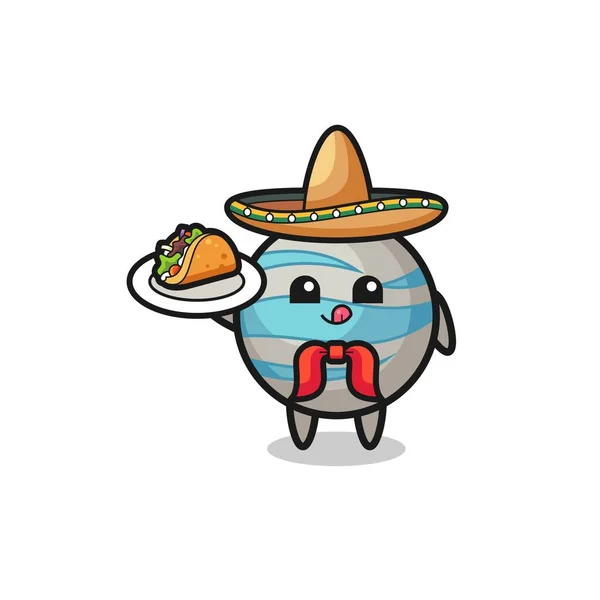 Planet Mexikansk Kock Maskot Håller Taco Söt Design — Stock vektor