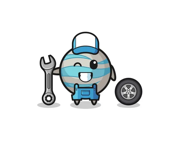 Planet Character Mechanic Mascot Cute Design — Stock Vector