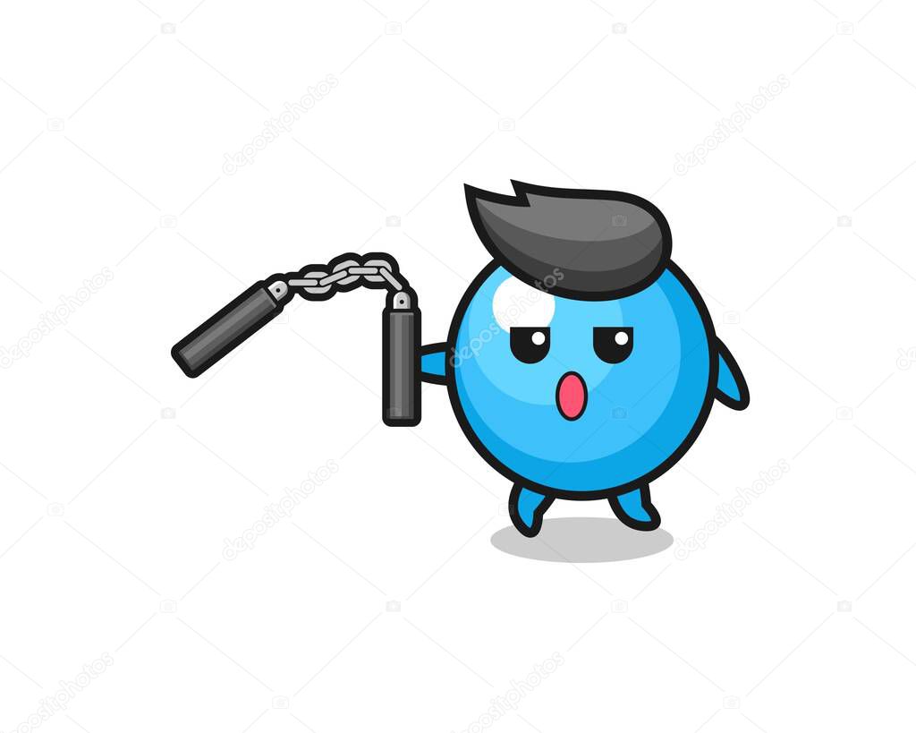 cartoon of gum ball using nunchaku , cute design