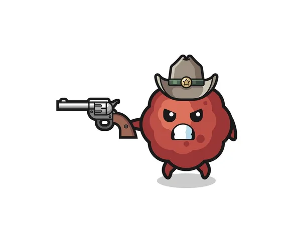 Meatball Cowboy Shooting Gun Cute Design — Stock Vector