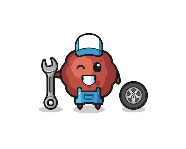 Meatball Character Mechanic Mascot Cute Design — Stock Vector