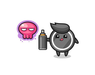 Hokey diski karikatürü. Sprey boyalı bir graffiti yap. Sevimli tasarım.