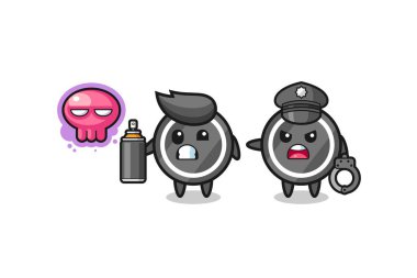 Hokey diski karikatürü vandalizm yapıyor ve polis tarafından yakalandı, şirin tasarım.