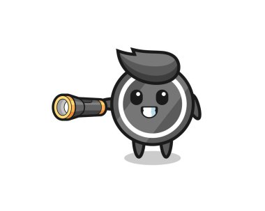 Hokey topu maskotu elinde el feneri, şirin tasarım.