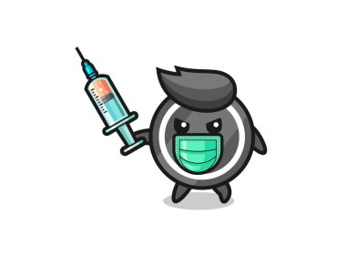 Virüsle savaşmak için hokey diskinin çizimi, şirin bir tasarım.