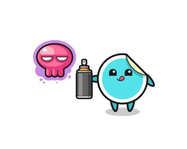 Çıkartma karikatürü. Sprey boyalı bir grafiti yap. Şirin tasarım.