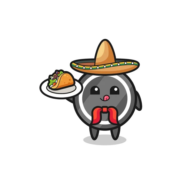 Rondelle Hockey Mascotte Chef Mexicain Tenant Taco Design Mignon — Image vectorielle