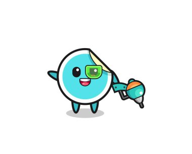 Gelecekteki savaşçı maskotu olarak çıkartma çizgi filmi, şirin tasarım.