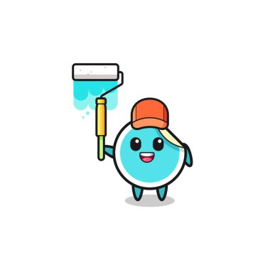 Renkli silindirli boyacı maskotu, şirin bir tasarım.