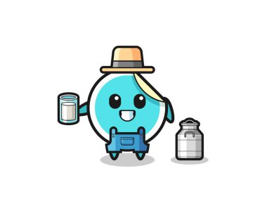 Süt çiftçisi gibi etiket karikatürü, şirin tasarım.