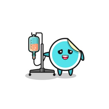 Şirin bir çıkartma karakteri. İnfüzyon çubuğuyla duruyor. Sevimli tasarım.