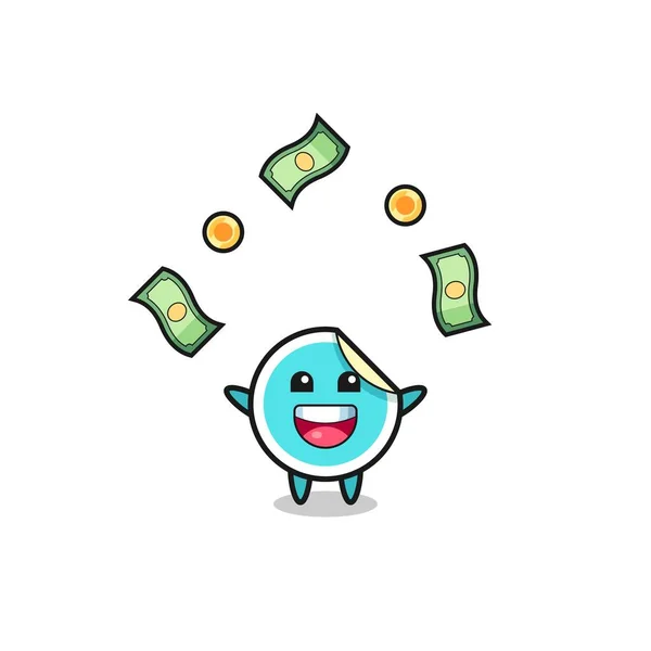 Illustration Sticker Catching Money Falling Sky Cute Design — Stock Vector