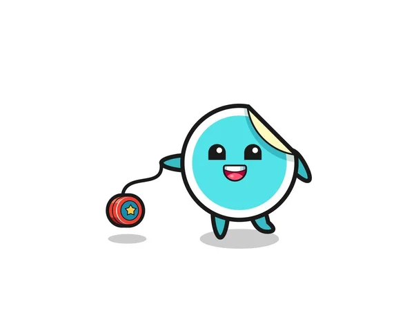 Cartoon Van Leuke Sticker Spelen Van Een Yoyo Schattig Ontwerp — Stockvector