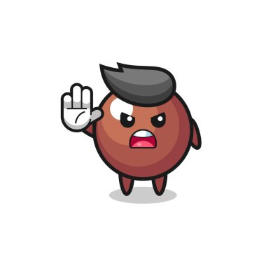 Çikolata topu karakteri dur hareketi yapıyor, şirin tasarım.