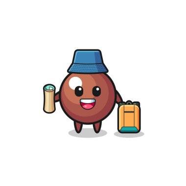 Çikolata topu maskotu karakter yürüyüşçü, şirin tasarım