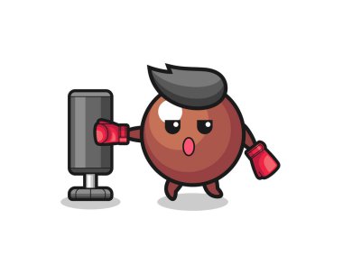 Çikolatalı boksör çizgi filmi kum torbasıyla antrenman yapıyor, şirin bir tasarım.