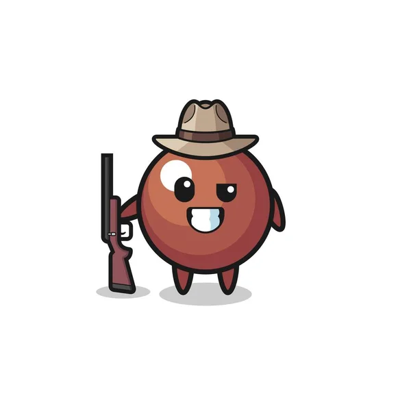 Chocolate Ball Hunter Mascot Holding Gun Cute Design — Stock Vector