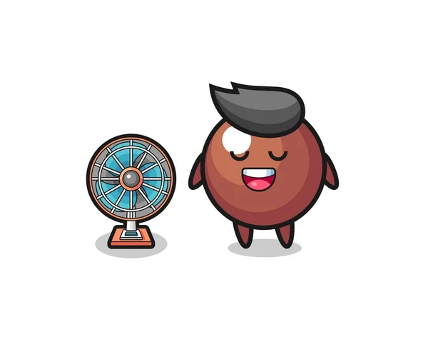 Bola Chocolate Lindo Está Pie Delante Del Ventilador Lindo Diseño — Vector de stock