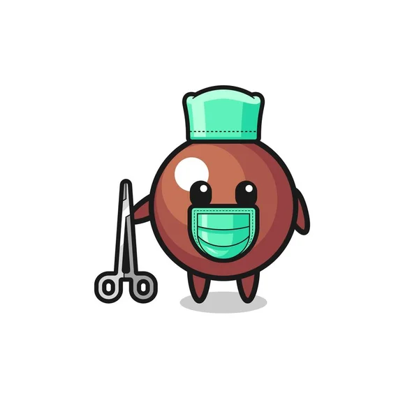 Cirurgião Mascote Bola Chocolate Personagem Projeto Bonito — Vetor de Stock