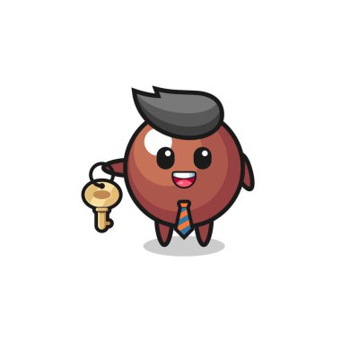 Emlakçı maskotu olarak tatlı çikolata topu, şirin tasarım.