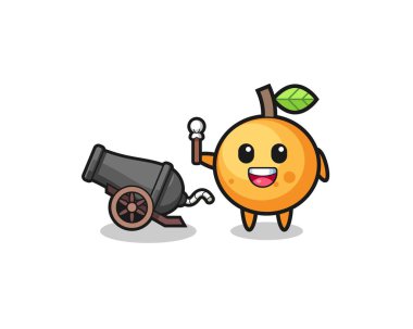 Sevimli portakal meyvesi topu kullanıyor, şirin tasarım.