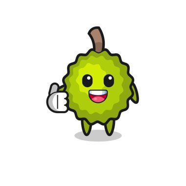 Durian maskotu başparmak hareketi yapıyor, şirin tasarım.