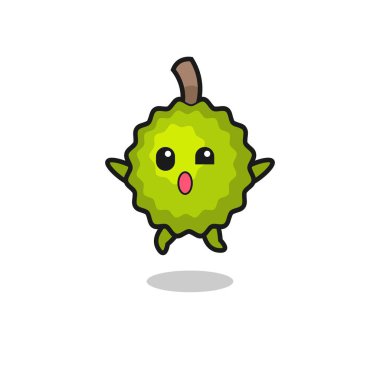Durian karakteri zıplama hareketi yapıyor, şirin tasarım.