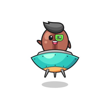 Kahve çekirdeği çizgi filmi, geleceğin uzay gemisine binmek, şirin bir tasarım.