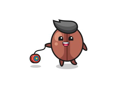 Sevimli kahve çekirdeği çizgi filmi yoyo oynuyor, şirin tasarım.