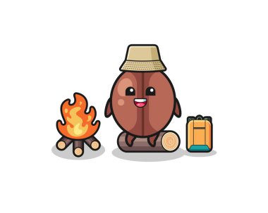 Kahve çekirdeği çizgi filminin kamp çizimi, şirin bir tasarım.