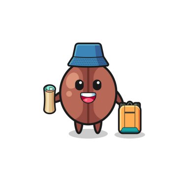 Kahve çekirdeği maskotu karakteri yürüyüşçü, şirin tasarım.