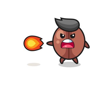 Şirin kahve maskotu ateş gücü kullanıyor, şirin tasarım.
