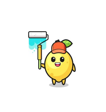 Boya silindirli limon boyacısı maskotu, şirin bir tasarım.