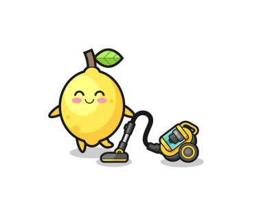 Sevimli limon tutucu elektrikli süpürge çizimi, şirin tasarım.